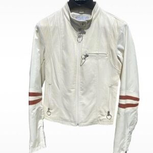 Wilsons Leather Maxima Genuine Leather & Nylon Cream Zip Moto Style Jacket M